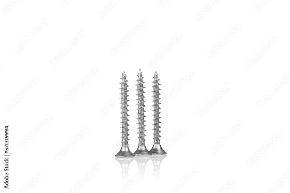 macro screw of silver color on a white background macro screw of silver color on a white background