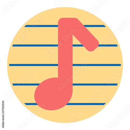 Musical note on a letter, musical notation - icon, illustration on white background, flat color style