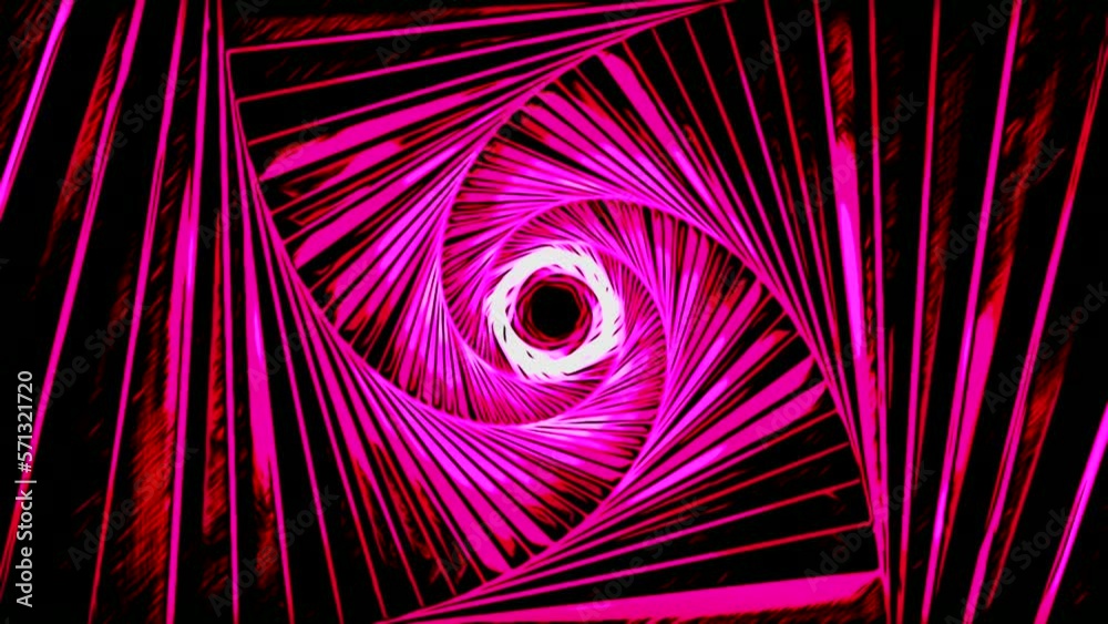 Pink and orange tunnel made of mesh. Design. A long rotating portal made in 3d animation.