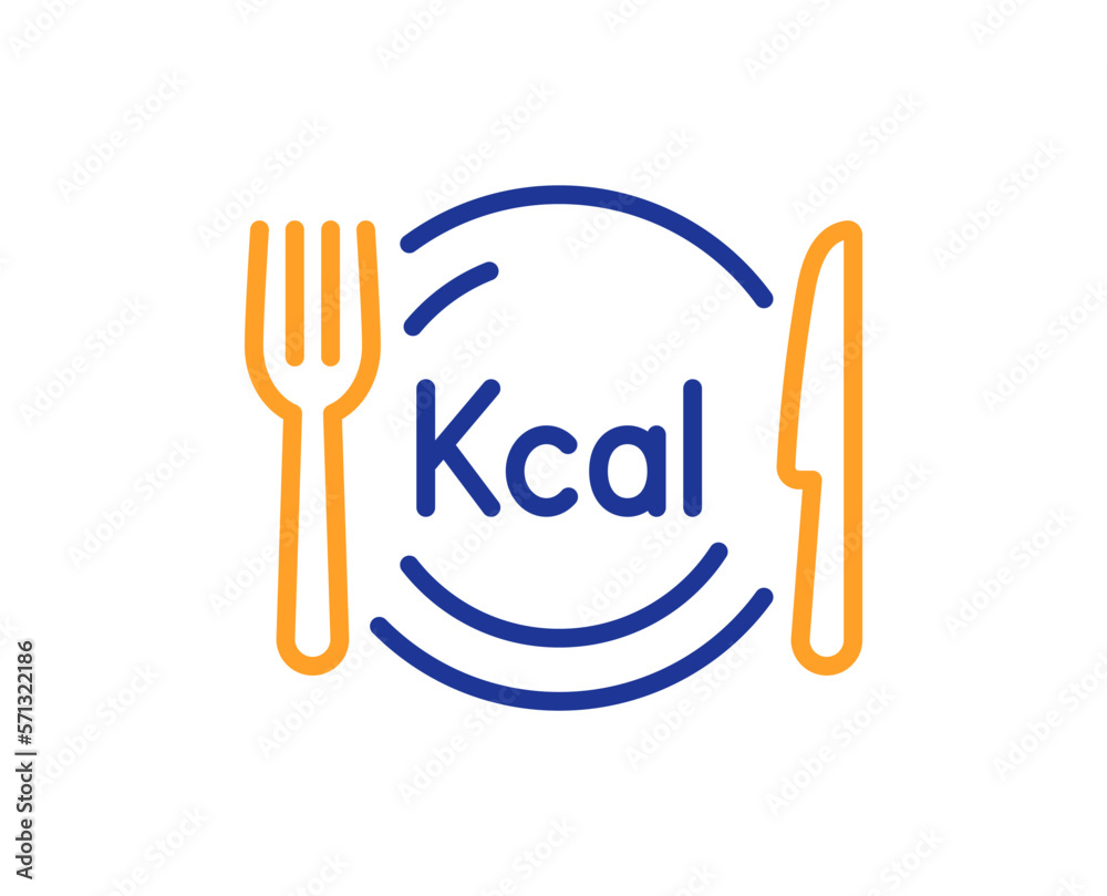 Fototapeta premium Calories line icon. Diet kcal sign. Low calorie food symbol. Colorful thin line outline concept. Linear style calories icon. Editable stroke. Vector