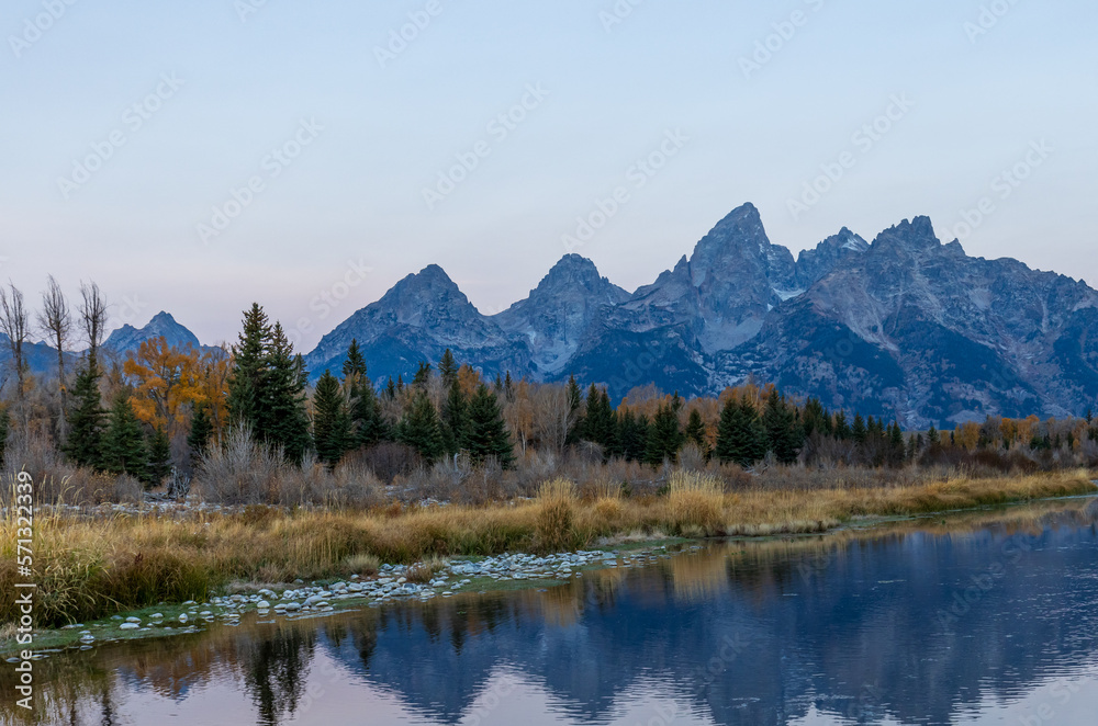 Scenic Autumn Reflection Landscape in the Tetons at Sunrise