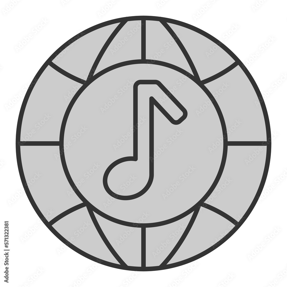 Musical note on the background of the globe - icon, illustration on white background, grey style Musical note on the background of the globe - icon, illustration on white background, grey style