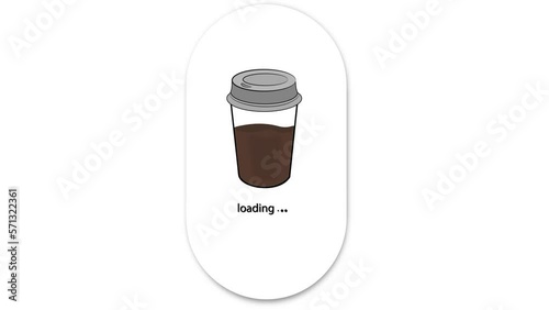 Coffee in a glass on the loading bar. A creative design representing idea, solutions, progress, creativity, motivation, success, energy, upload or download.