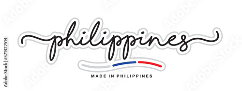 Made in Philippines, new modern handwritten typography calligraphic logo sticker, abstract Philippines flag ribbon banner