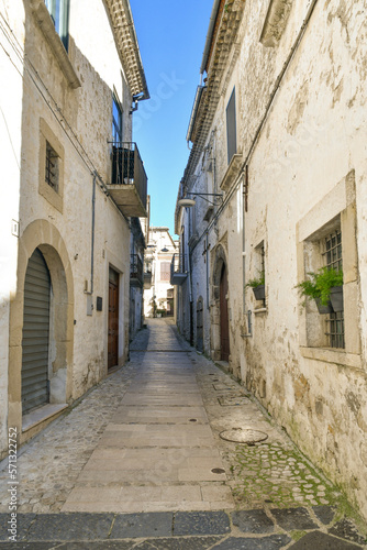A narrow street between the old houses of Bovino  an ancient town in Puglia  Italy.