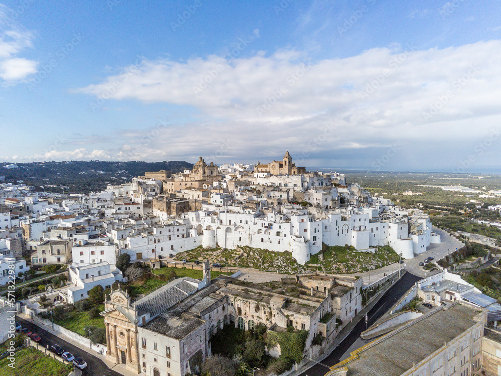 aerial view of Ostuni, white city in Puglia Italy