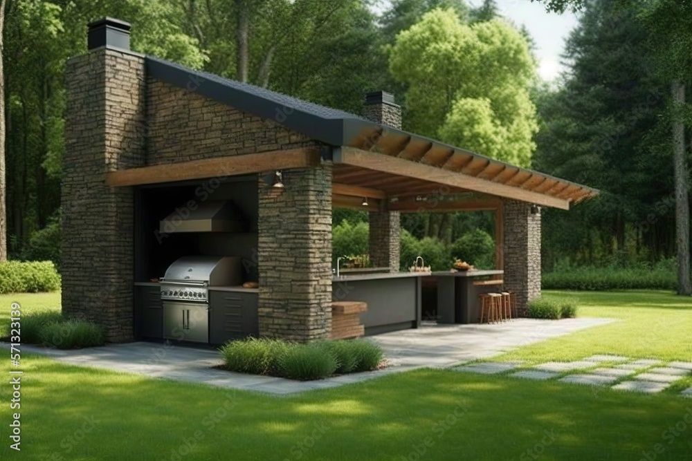 Country house ideas for the design of the site architecture of the barbecue area generative ai Country house ideas for the design of the site architecture of the barbecue area generative ai