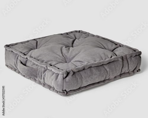 Soft gray velour seat cushion with piping and handle