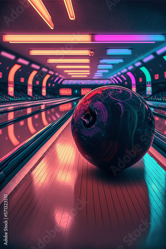 bowling ball with pins, made with generative AI