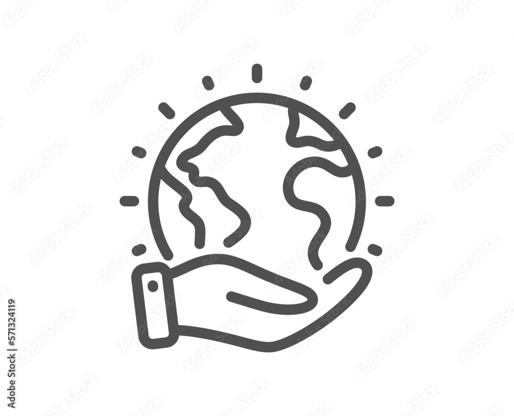 Save planet line icon. Earth environment sign. Green ecology symbol. Quality design element. Linear style save planet icon. Editable stroke. Vector Save planet line icon. Earth environment sign. Green ecology symbol. Quality design element. Linear style save planet icon. Editable stroke. Vector