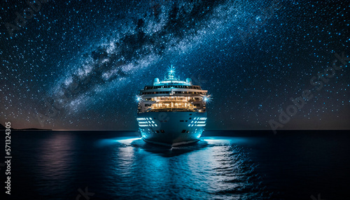 cruise ship at night in the middle of the sea, generative AI