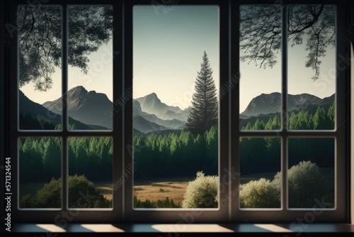 Landscape nature view background. view from window generative ai © 3D Station