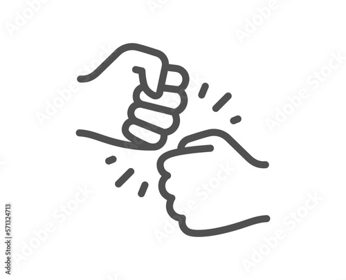 Fist bump line icon. Friends gesture hit sign. Bro hand symbol. Quality design element. Linear style fist bump icon. Editable stroke. Vector