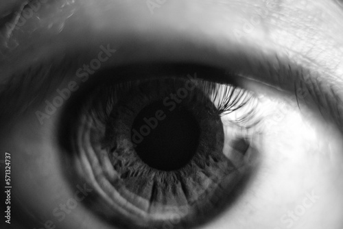 Close up eye in black and white