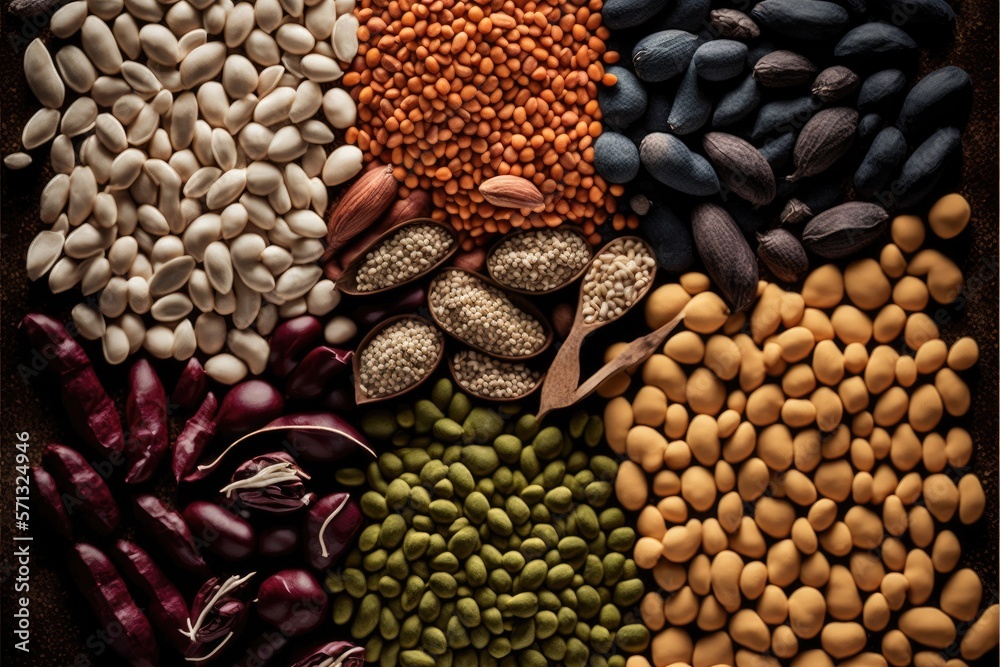 Obraz premium Mixed dry uncooked legumes full generative ai background