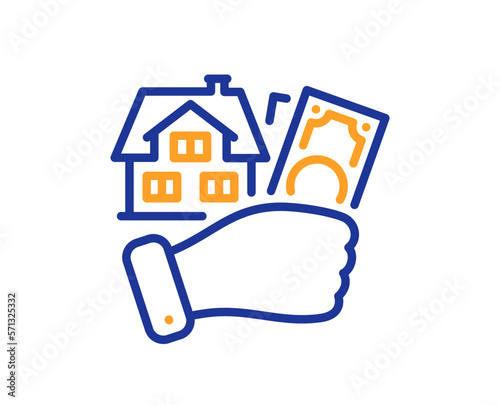 Buying house line icon. Buy real estate sign. Rent home symbol. Colorful thin line outline concept. Linear style buying house icon. Editable stroke. Vector