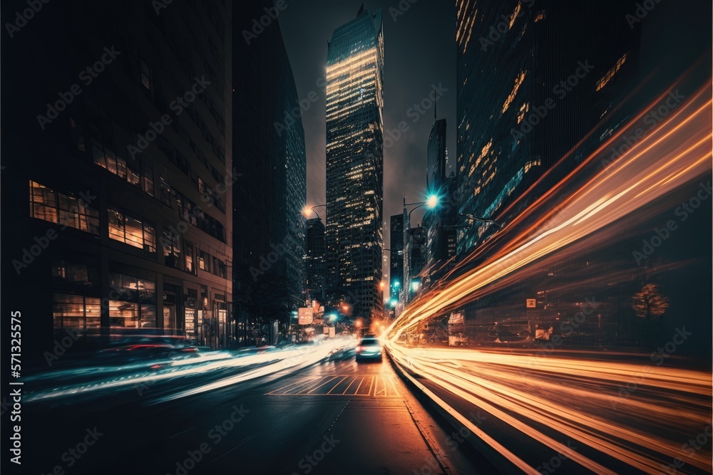 long-exposure photography technique of a city at night with traffic ...