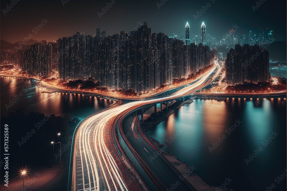long-exposure photography technique of a city at night with traffic ...
