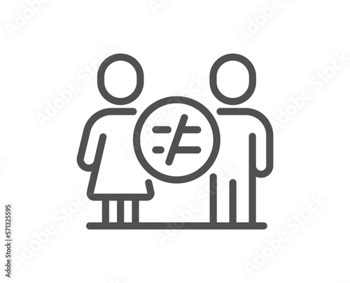 Discrimination line icon. Gender inequality sign. Equality balance symbol. Quality design element. Linear style discrimination icon. Editable stroke. Vector