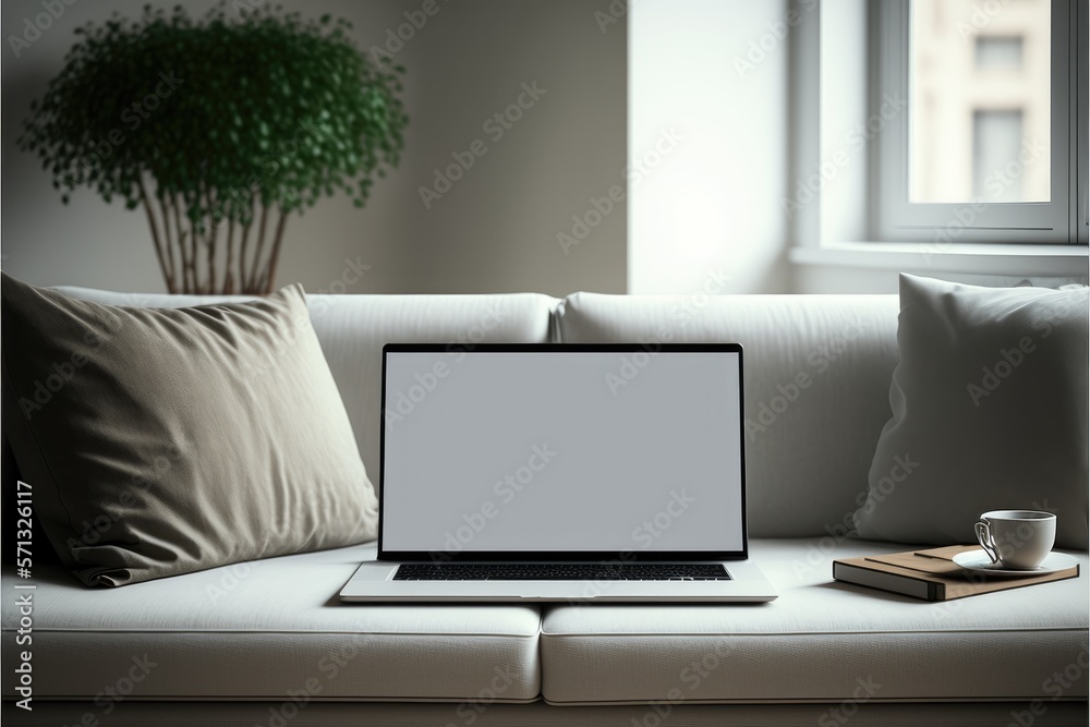 Fototapeta premium laptop with a blank empty screen, generative ai template