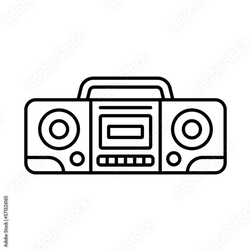 Cassette recorder icon. Black contour linear silhouette. Horizontal front view. Editable strokes. Vector simple flat graphic illustration. Isolated object on a white background. Isolate.
