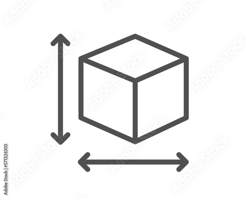 Box size line icon. Package dimension sign. Parcel measurement symbol. Quality design element. Linear style box size icon. Editable stroke. Vector