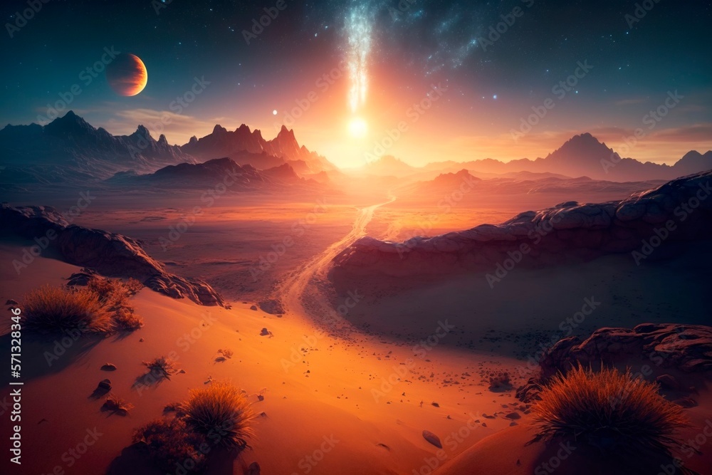 A breathtaking and mysterious extraterrestrial landscape against the