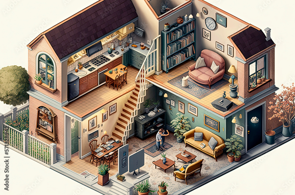 Generative AI illustration of isometric house plans, with all rooms and ...