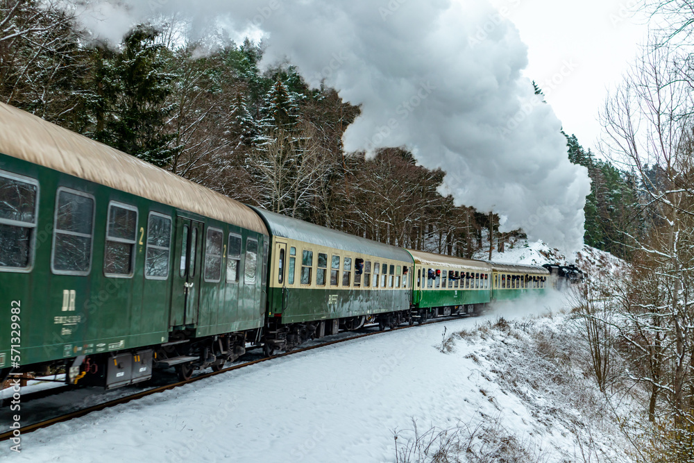 Obraz premium Unterwegs mit den Sonderzug Rodelblitz im Thüringer Waldes bei Schmalkalden - Thüringen - Deutschland