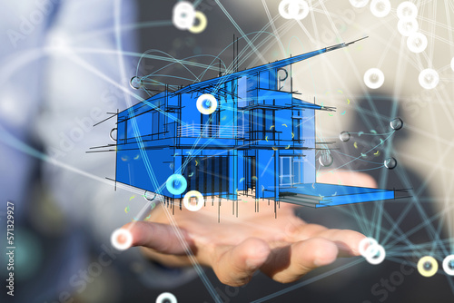 home data. Digital cyberspace with particles and Digital data network connections concept. - 3D digital