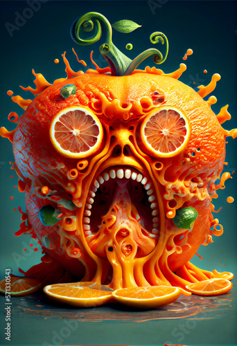 Generative AI surreal render of a fruit monster