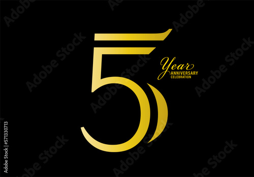 5 years anniversary celebration logotype gold color vector, 5th birthday logo,5 number, anniversary year banner, anniversary design elements for invitation card and poster. number design vector
