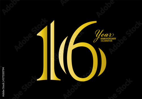 16 years anniversary celebration logotype gold color vector, 16th birthday logo,16 number, anniversary year banner, anniversary design elements for invitation card and poster. number design vector
