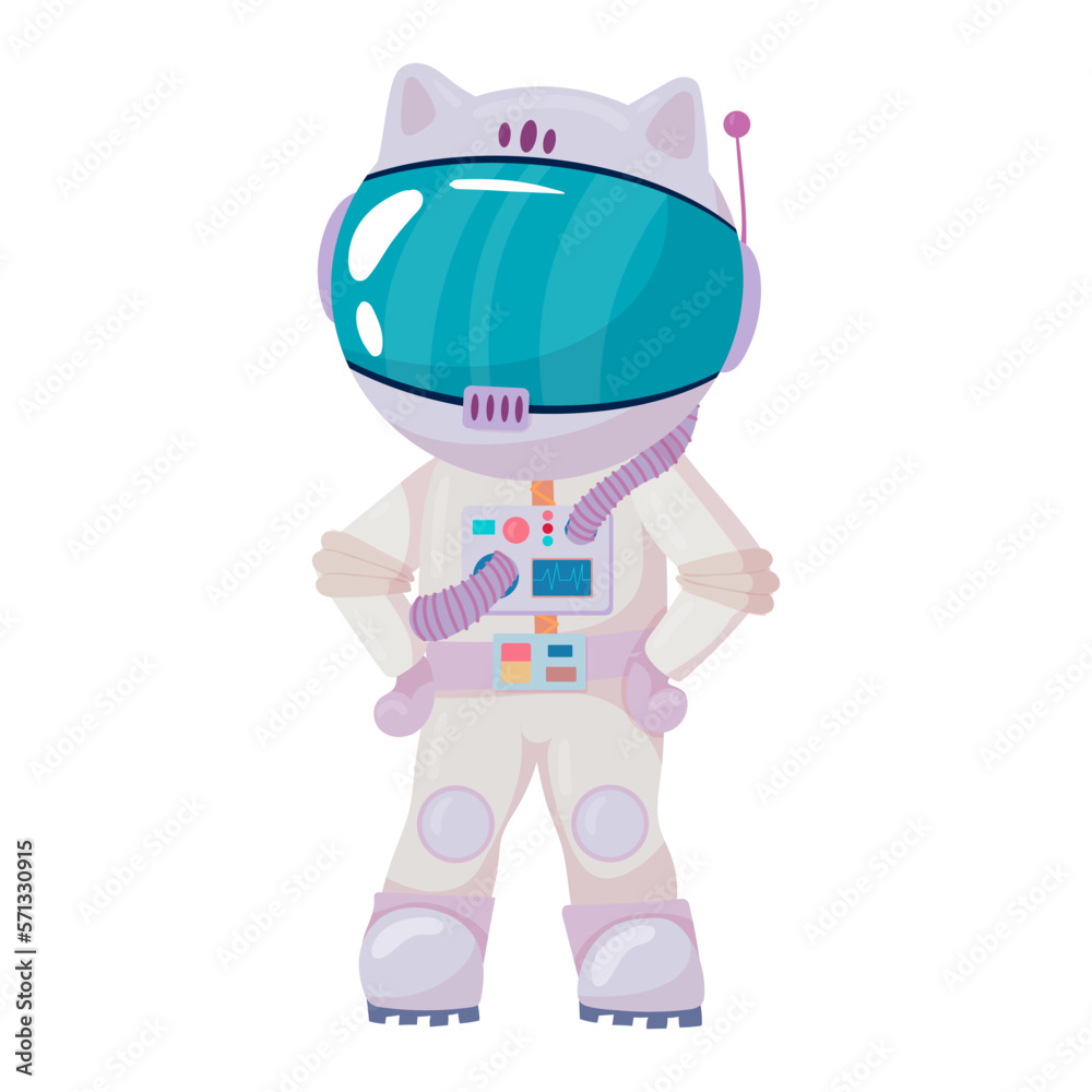 Obraz premium Cosmonaut in different poses. Astronaut in intergalactic space. galaxy. astronauts in space suits with helmets isolated on white background in cartoon style