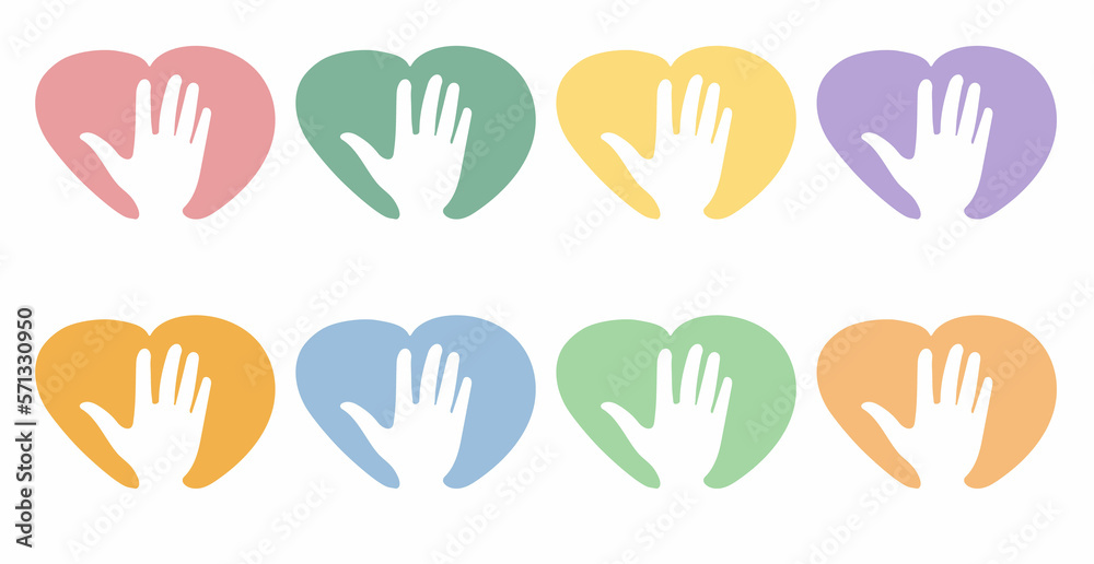 National month of volunteering April, icon set, volunteer icon hand with heart. Concept of volunteering National month of volunteering April, icon set, volunteer icon hand with heart. Concept of volunteering
