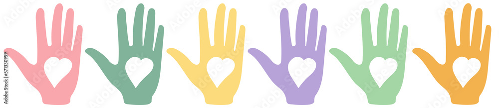 National month of volunteering April, icon set, volunteer icon hand with heart. Concept of volunteering 