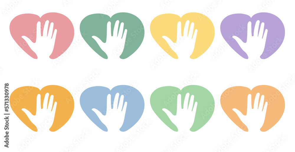 National month of volunteering April, icon set, volunteer icon hand with heart. Concept of volunteering 