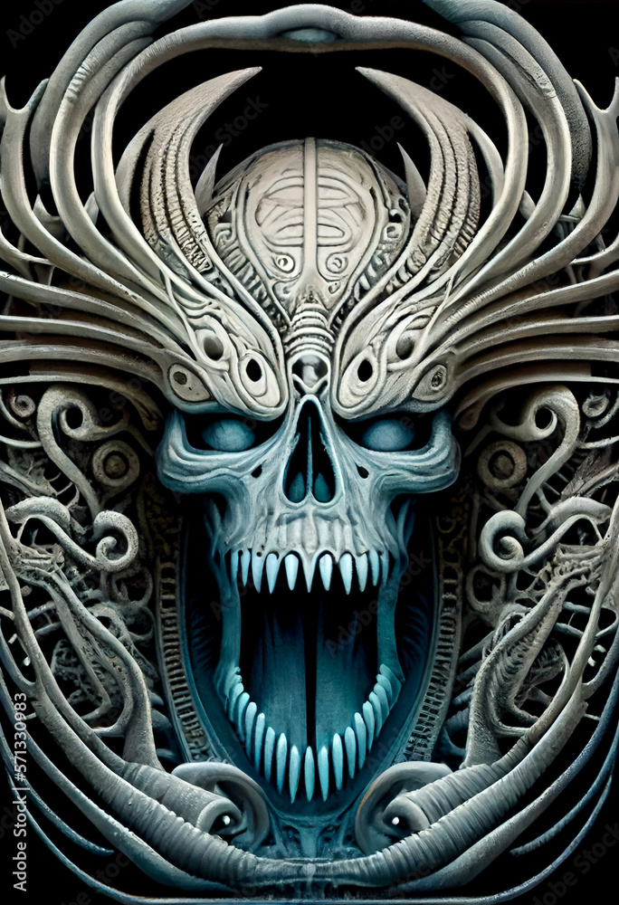 Naklejka premium Generative AI psychedelic render of a human skull