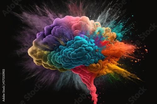 Brain Explosion! A Multicolored Powdery Show of Knowledge and Creativity colorful powder Mind blown Generative AI