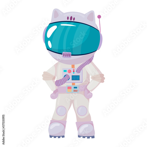 Cosmonaut in different poses. Astronaut in intergalactic space. galaxy. astronauts in space suits with helmets isolated on white background in cartoon style