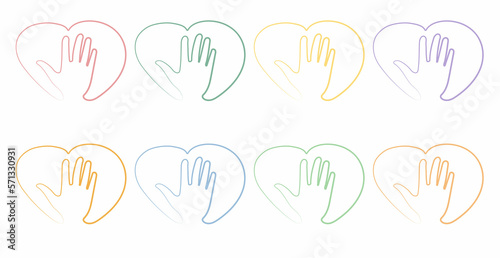 National month of volunteering April  icon set  volunteer icon hand with heart. Concept of volunteering 