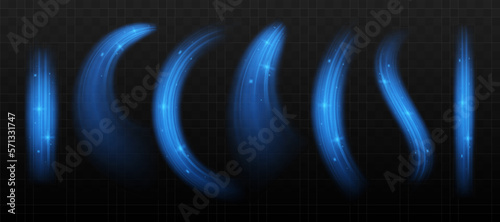 Blue glowing shiny lines effect vector background. Luminous white lines of speed. Light glowing effect. Light trail wave, fire path trace line and incandescence curve twirl