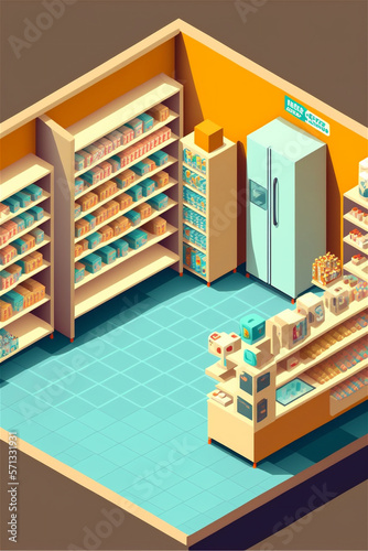 AI Generated Isometric View of a Supermarket