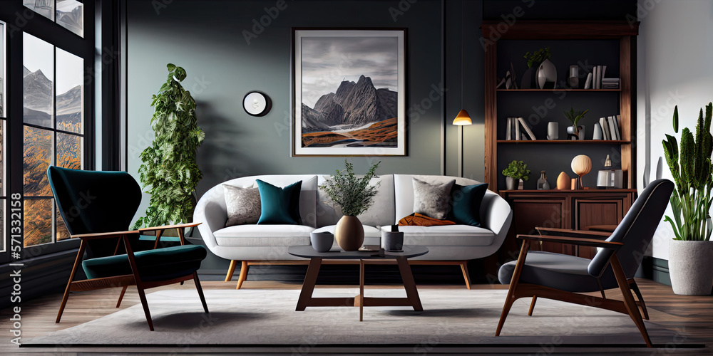 Fototapeta premium Interior of modern living room with armchair and coffee