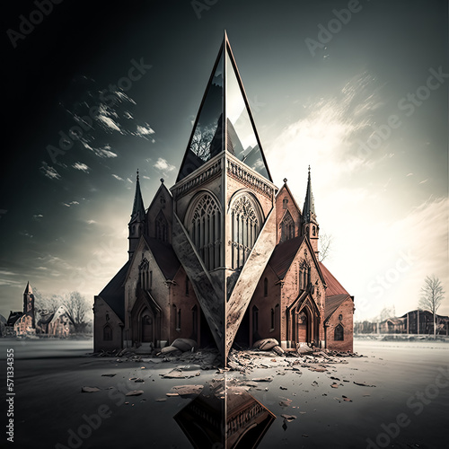 The church split into two separate congregations. - Generative AI photo