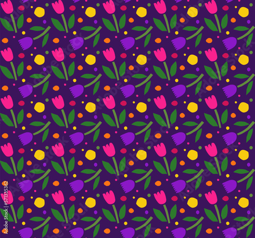 Seamless pattern of the tulips in colorful colors
