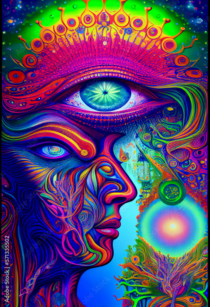 Naklejka premium Generative AI psychedelic render of a human face