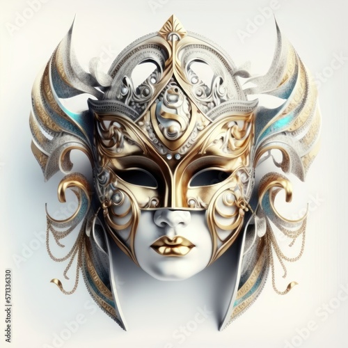 Venetian carnival mask isolated on white background. Masquerade one mask template for carnival in front view. Generative ai 
