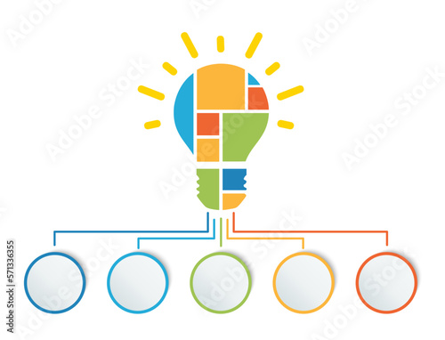 Infographic Big idea for business. 5 step chart info graphic. Color light bulb made of blocks