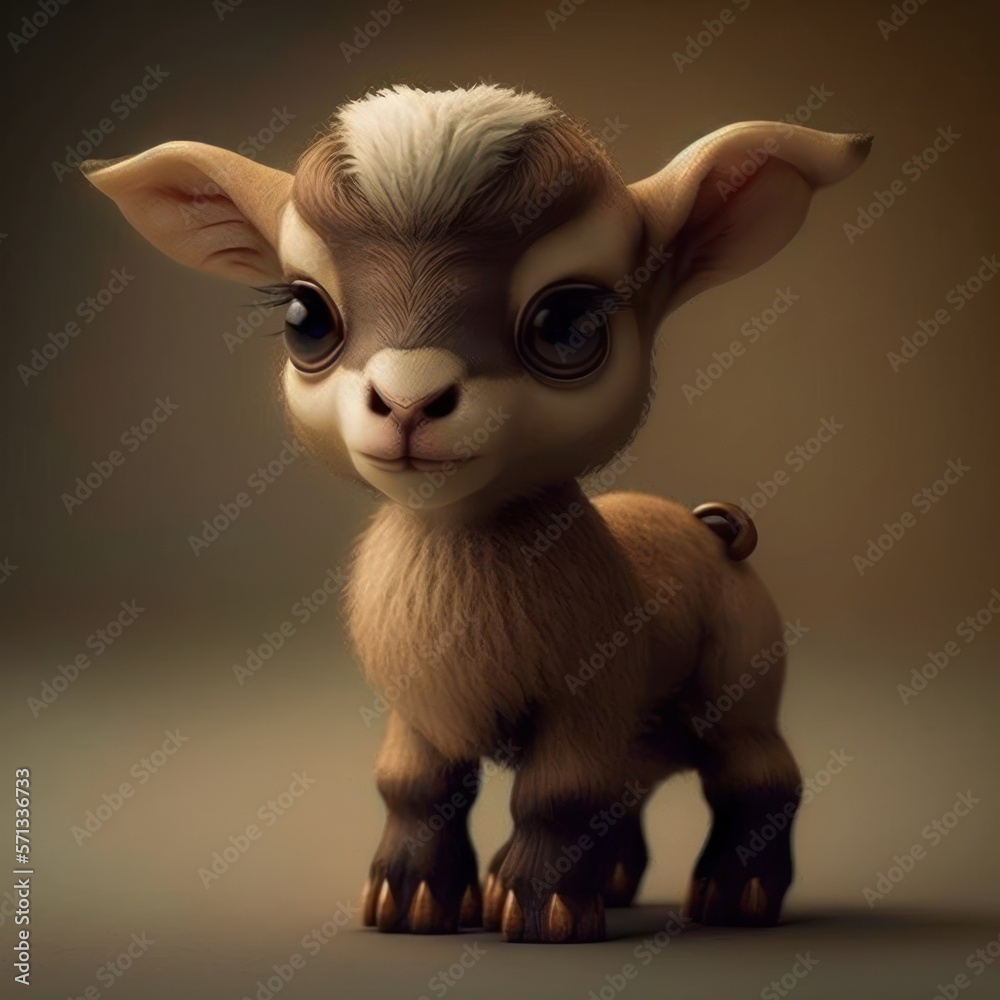 Naklejka premium Cute Pet goat character 3D, personagem infantil de animal cabra, GENERATIVE AI